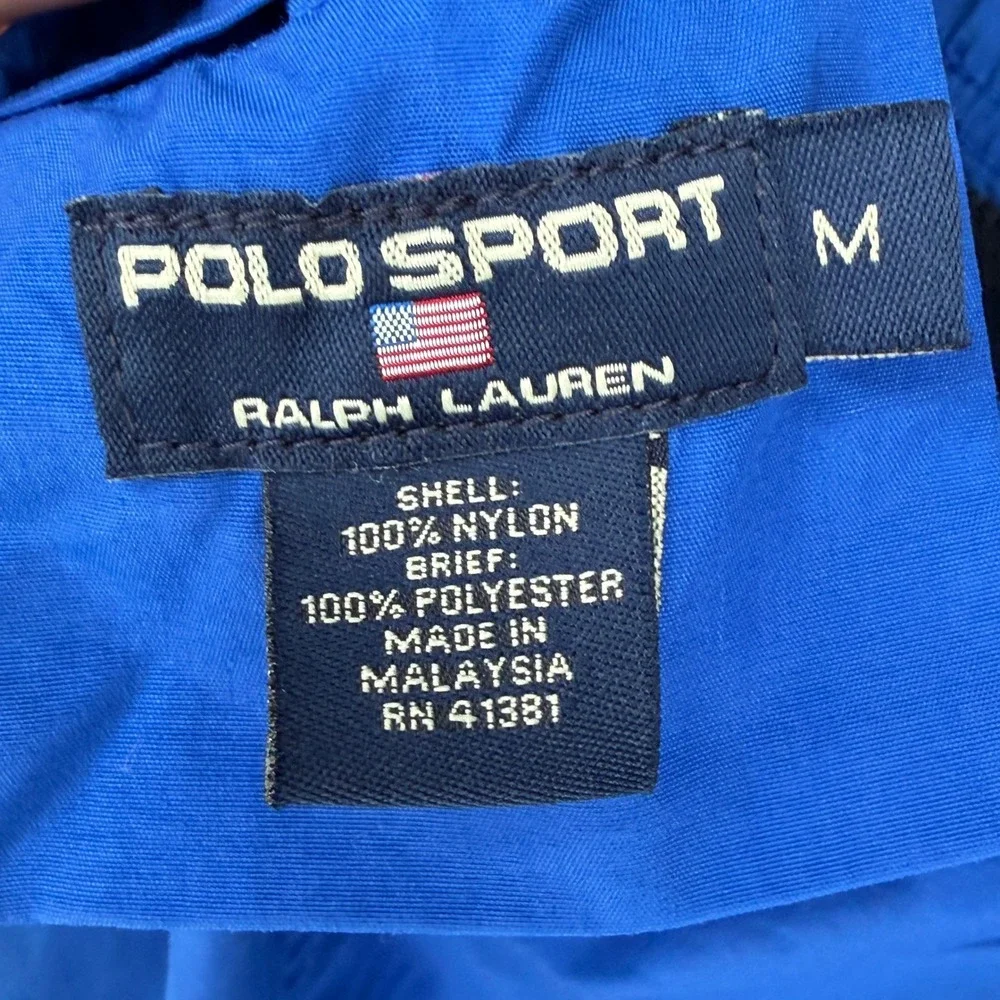 Polo Sport Ralph Lauren Mens Blue Black Side Stripe Swim Trunks Size M RN 41381